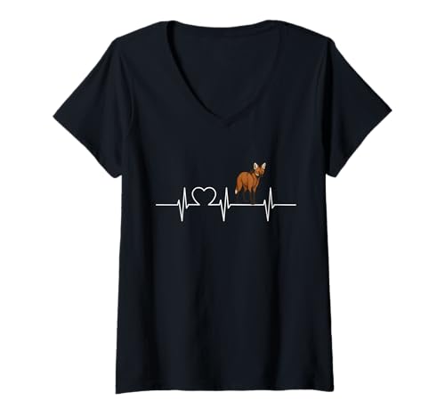 Damen Mähnenwolf Herzschlag Mähnenwölfe Mähnenwolf T-Shirt mit V-Ausschnitt von Mähnenwölfe Mähnenwolf Tier Shop