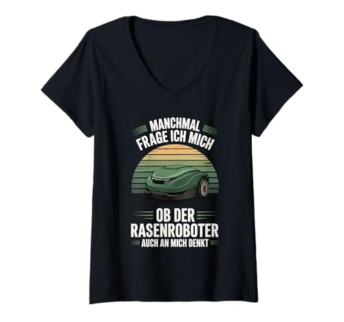 Damen Rasenroboter Mähroboter T-Shirt mit V-Ausschnitt Damen Rasenroboter Mähroboter T-Shirt mit V-Ausschnitt von Mähroboter Garten Rasen Gärtner