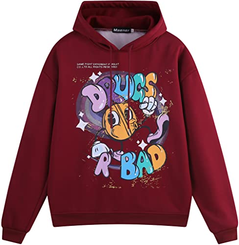 Maener Neuheit Hoodie Drugs R Bad Cartoon Grafik Kapuzenpullover für Männer Frauen Unisex, Kastanienbraun, Medium von Maener