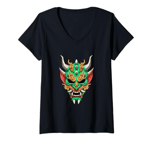 Damen Japanischer Oni-Dämon T-Shirt mit V-Ausschnitt Damen Japanischer Oni-Dämon T-Shirt mit V-Ausschnitt von Männer Oni Demon T-Shirts