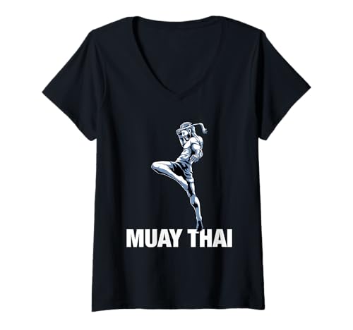 Damen Thaiboxen und Kickboxen T-Shirt mit V-Ausschnitt von Männer Thai Boxen Muay Thai Hemden