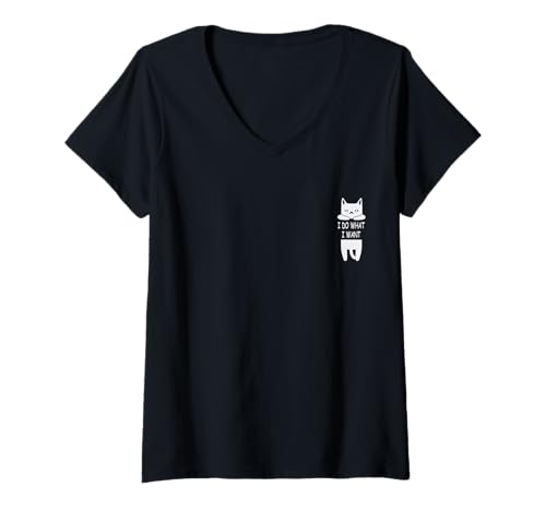 Damen I Do What I Want Lustige Katze Sprüche Damen Herren Mädchen T-Shirt mit V-Ausschnitt Damen I Do What I Want Lustige Katze Sprüche Damen Herren Mädchen T-Shirt mit V-Ausschnitt von Männer & Frauen Katzen Co.