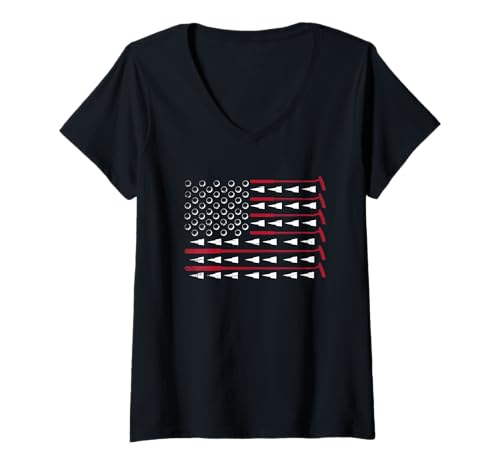Damen USA Flagge Golfball Sportler Geschenk Amerika Golf T-Shirt mit V-Ausschnitt von Männertag Herren Sport Golf