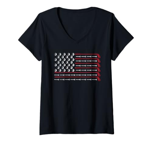 Damen USA Flagge Golfschläger Sport Geschenk Amerika Golf T-Shirt mit V-Ausschnitt von Männertag Herren Sport Golf