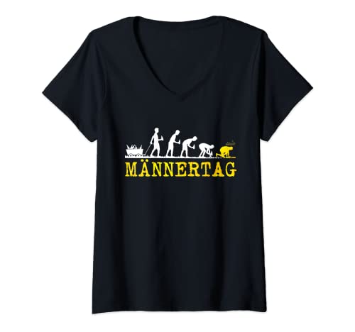 Damen Lustiges Männertag Evolution Herrentag Bier T-Shirt mit V-Ausschnitt von Männertag Herrentag Designs & Geschenke