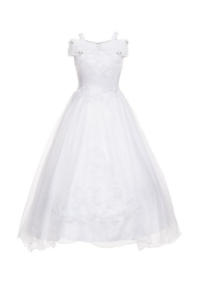 Märchenburg Satinkleid Narzisse - HOCHELEGANTES Kommunionkleid MIT UMHÄNGETASCHE und Reifrock KOMMUNIONKLEID von Märchenburg