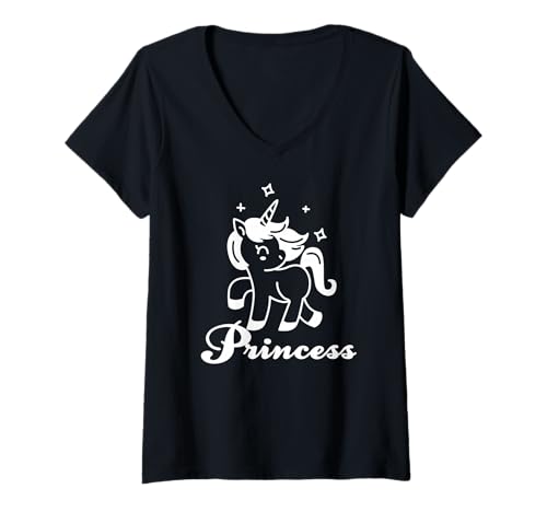 Damen Einhorn Prinzessin Magischer Glanz Stil T-Shirt mit V-Ausschnitt von Märchenhafte Fantasie Mädchenlook