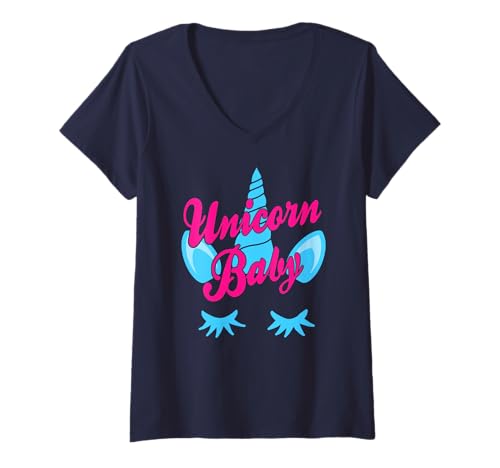 Damen Einhorn Baby Süßer Pastell Fantasie Tierstil T-Shirt mit V-Ausschnitt Damen Einhorn Baby Süßer Pastell Fantasie Tierstil T-Shirt mit V-Ausschnitt von Märchenhafte Regenbogen Tiere für Kinder