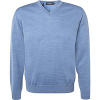 Maerz Herren Pullover blau Merinowolle unifarben von Maerz