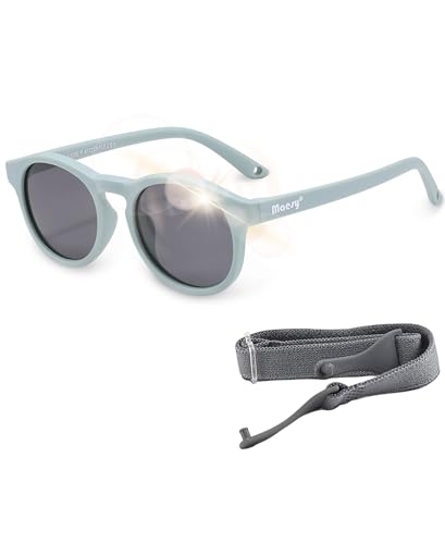 Maesy - Baby Sonnenbrille Bowi - 1-3 Jahre - flexibel biegbar - verstellbares Gummiband - Polarisierte UV400 Schutz- Dreumes und Kleinkind - Jungen und Mädchen - Kinder Sonnenbrille Rund (Hellblau) von Maesy