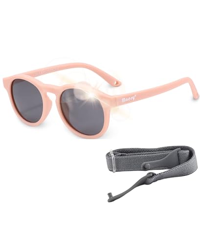 Maesy - Baby Sonnenbrille Bowi - 1-3 Jahre - flexibel biegbar - verstellbares Gummiband - Polarisierte UV400 Schutz- Dreumes und Kleinkind - Jungen und Mädchen - Kinder Sonnenbrille Rund (Hellrosa) von Maesy