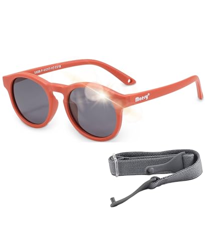 Maesy - Baby Sonnenbrille Bowi - 1-3 Jahre - flexibel biegbar - verstellbares Gummiband - Polarisierte UV400 Schutz- Dreumes und Kleinkind - Jungen und Mädchen - Kinder Sonnenbrille Rund (Terrakotta) von Maesy