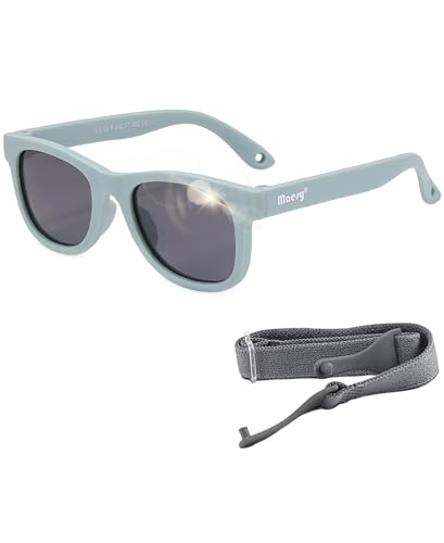 Maesy - Baby Sonnenbrille Indi - 0-2 Jahre - Flexibel biegbar - Verstellbares Gummiband - Polarisiert UV400 Schutz - Jungen und Mädchen - Baby Sonnenbrille Quadrat (Hellblau) von Maesy