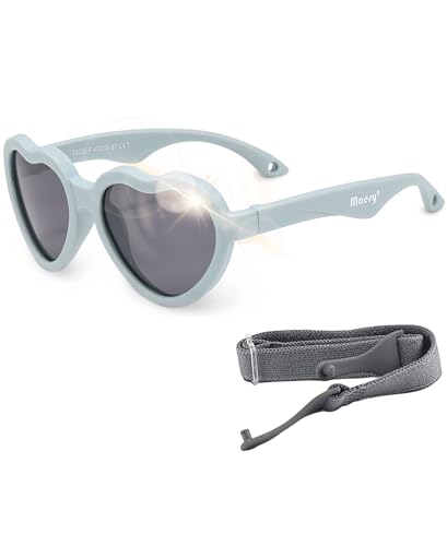 Maesy - Baby Sonnenbrille Maes - 0-2 Jahre - Flexibel biegbar - Verstellbares Gummiband - Polarisiert UV400 Schutz - Jungen und Mädchen - Baby Sonnenbrille Herz (Hellblau) von Maesy