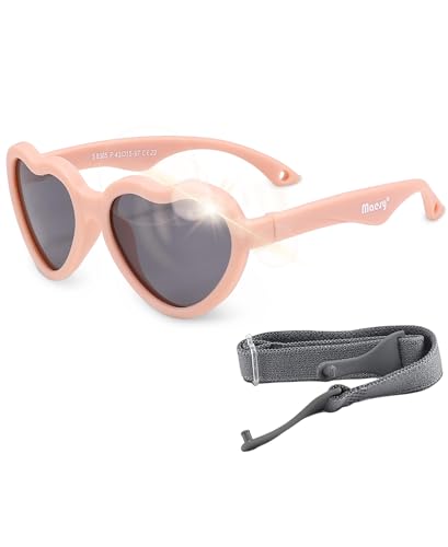 Maesy - Baby Sonnenbrille Maes - 0-2 Jahre - Flexibel biegbar - Verstellbares Gummiband - Polarisiert UV400 Schutz - Jungen und Mädchen - Baby Sonnenbrille Herz (Hellrosa) von Maesy