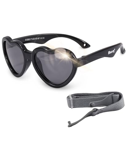 Maesy - Baby Sonnenbrille Maes - 0-2 Jahre - Flexibel biegbar - Verstellbares Gummiband - Polarisiert UV400 Schutz - Jungen und Mädchen - Baby Sonnenbrille Herz (Schwarz) von Maesy