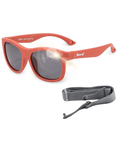 aesy - Baby Sonnenbrille Luca - 1-3 Jahre - Daumen-Kleinkind - Flexibel biegbar - Verstellbares Gummiband - Polarisiert UV400 Schutz - Jungen und Mädchen - Kinder Sonnenbrille Quadrat, Terrakotta von Maesy