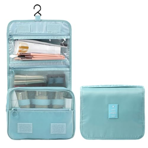 Kulturtasche Zum Aufhängen, Damen Kulturbeutel Transparent Reise Waschtasche, Faltbare Make-up Tasche Organizer Toiletry Bag (Blau) von Mafagwre