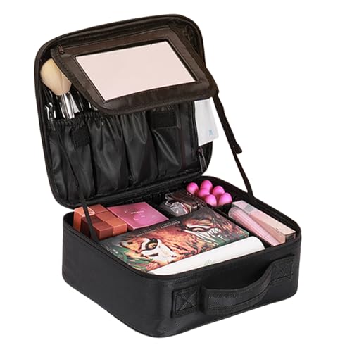 Mafagwre Makeup-Tasche, Make-up-Reisebox Mit Verstellbarem Fach, Kosmetiktasche Aus Nylonstoff, Make-up-Box, Organizer Für Friseurwerkzeuge (Schwarz) von Mafagwre