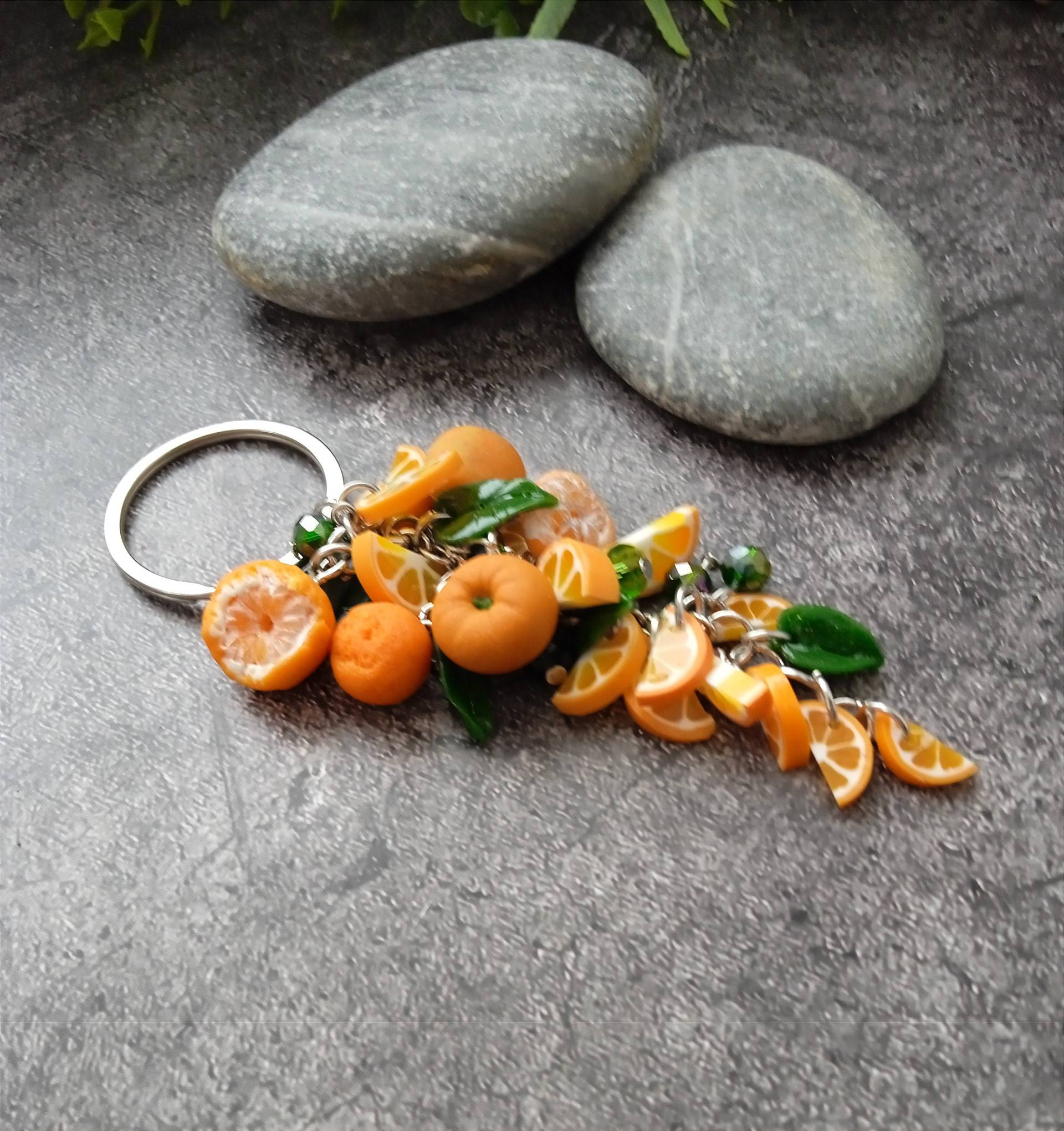 Schlüsselanhänger Orange Citrus Mandarin-Polymer Clay Blumen-Geburtstag Zubehör-Muttertag Geschenk Für Frauen Obst Sie Blume von MafiozoJewelry