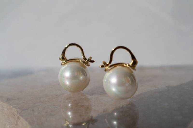 925 Sterling Unisex Simple Ins Style Sweet Imitation Pearl Small Gold Buckle Earrings 14mm Wedding Party Christmas Birthday Gift Office Wear von Mafukoo