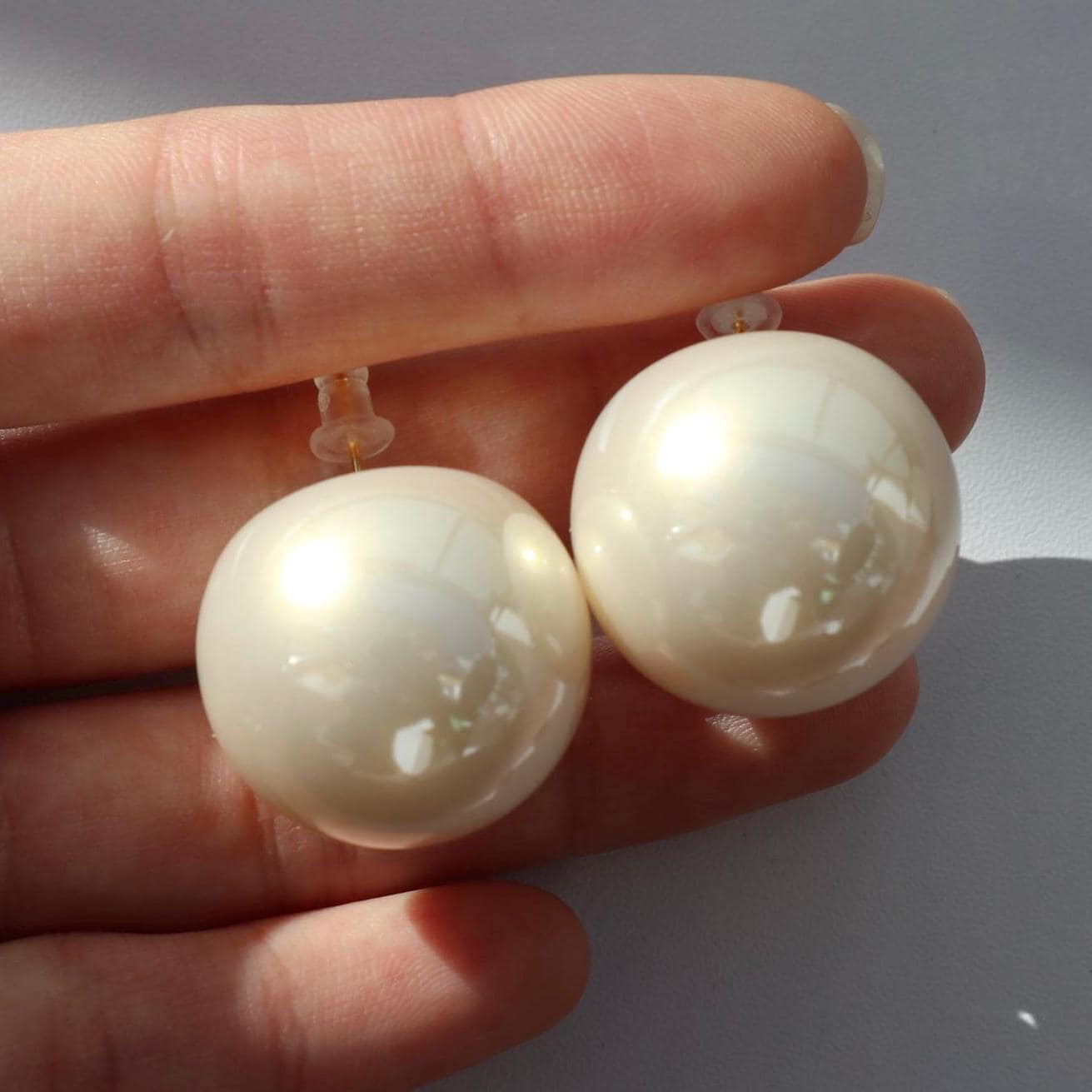 Big Pearl Earrings Christmas Gift Temperament Retro Champagne Color Large Imitation Pearls von Mafukoo