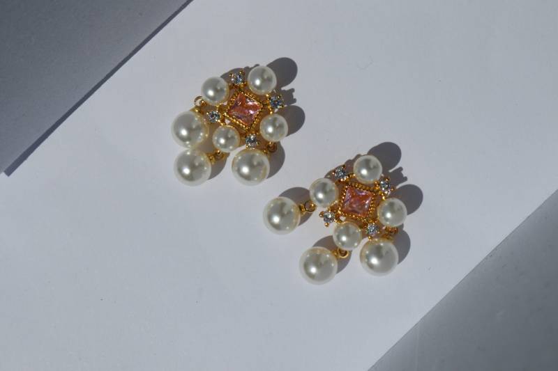 Design Fashion Jewelry Palace Style Pink Zircon Pearl Tassel Earrings Elegant Women's Party Accessories Party Christmas Rare Find Gift von Mafukoo