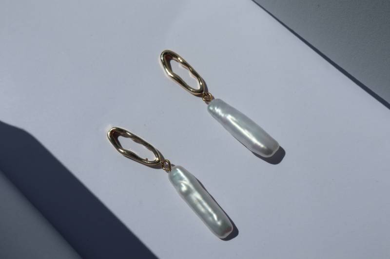 Natural Freshwater Pearl Drop Earrings For Women Irregular Rectangle Stick Tassel Baroque Wedding Party Jewelry von Mafukoo