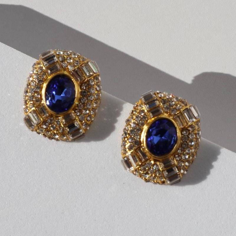 Retro Palace Earrings Colourful Luxury Plated Blue Gold Stud Elegant Wedding Christmas Gift Rare Find Baroque Style Vintage von Mafukoo
