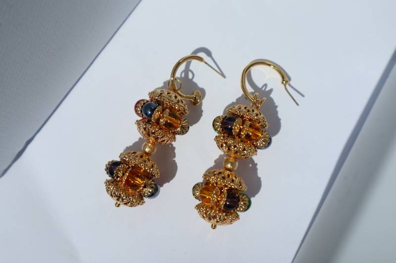 Retro Palace Earrings Colourful Luxury Plated Gold Hanging Elegant Wedding Party Christmas Gift Rare Find Baroque Style von Mafukoo