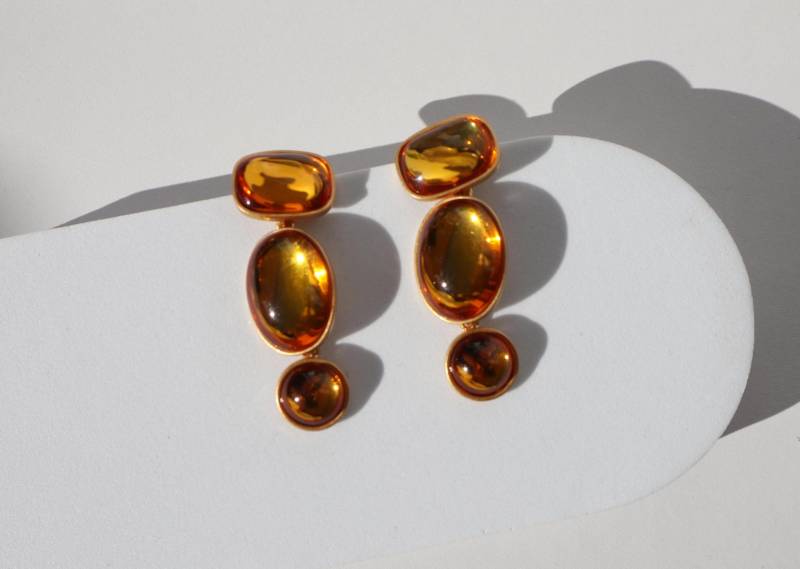 Retro Palace Earrings Orange Gold Hanging Elegant Wedding Party Christmas Gift Rare Find Baroque Style Vintage von Mafukoo