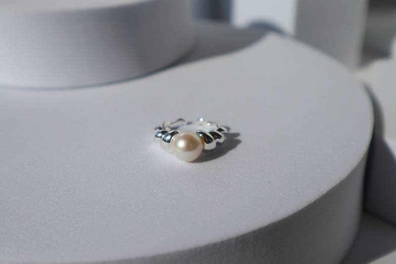 Silver S925 Natural Freshwater Pearl Cuff Rings Open Ring Girls Handmade Design Elegant Adjustment Engagement Jewelry Christmas Gift von Mafukoo