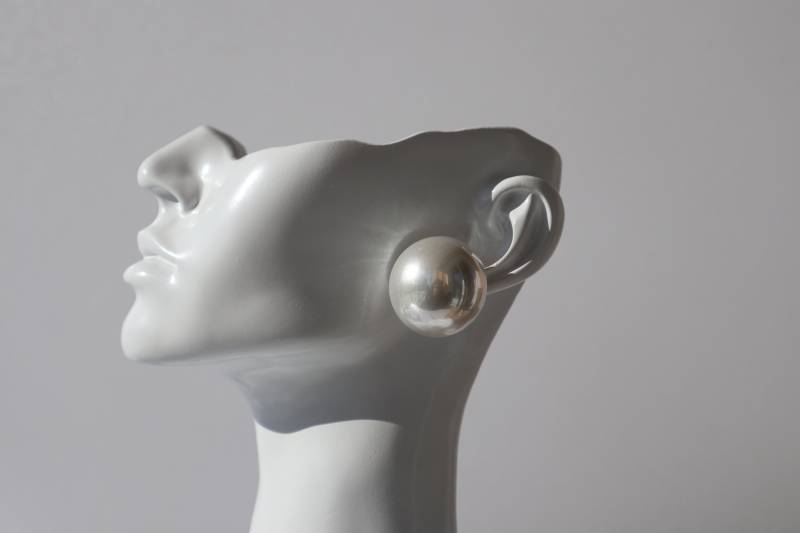 Simple Big Pearl Earrings Christmas Gift Temperament Retro Small Fragrance Silver Needle Half A Super Large Imitation Pearls von Mafukoo