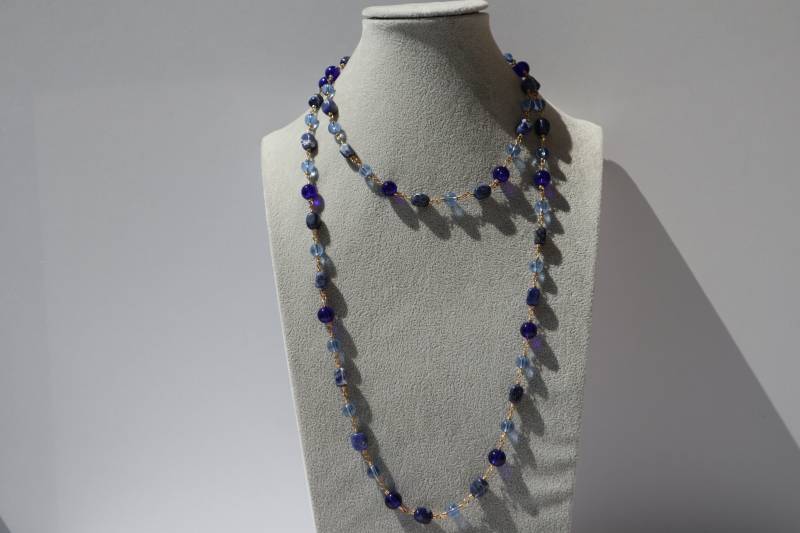 Vintage Blue French Style Bohemian Ethnic Lang Multi Layer Length Necklace Wedding Party Office Wear Christmas Gift Kette Rare Find von Mafukoo