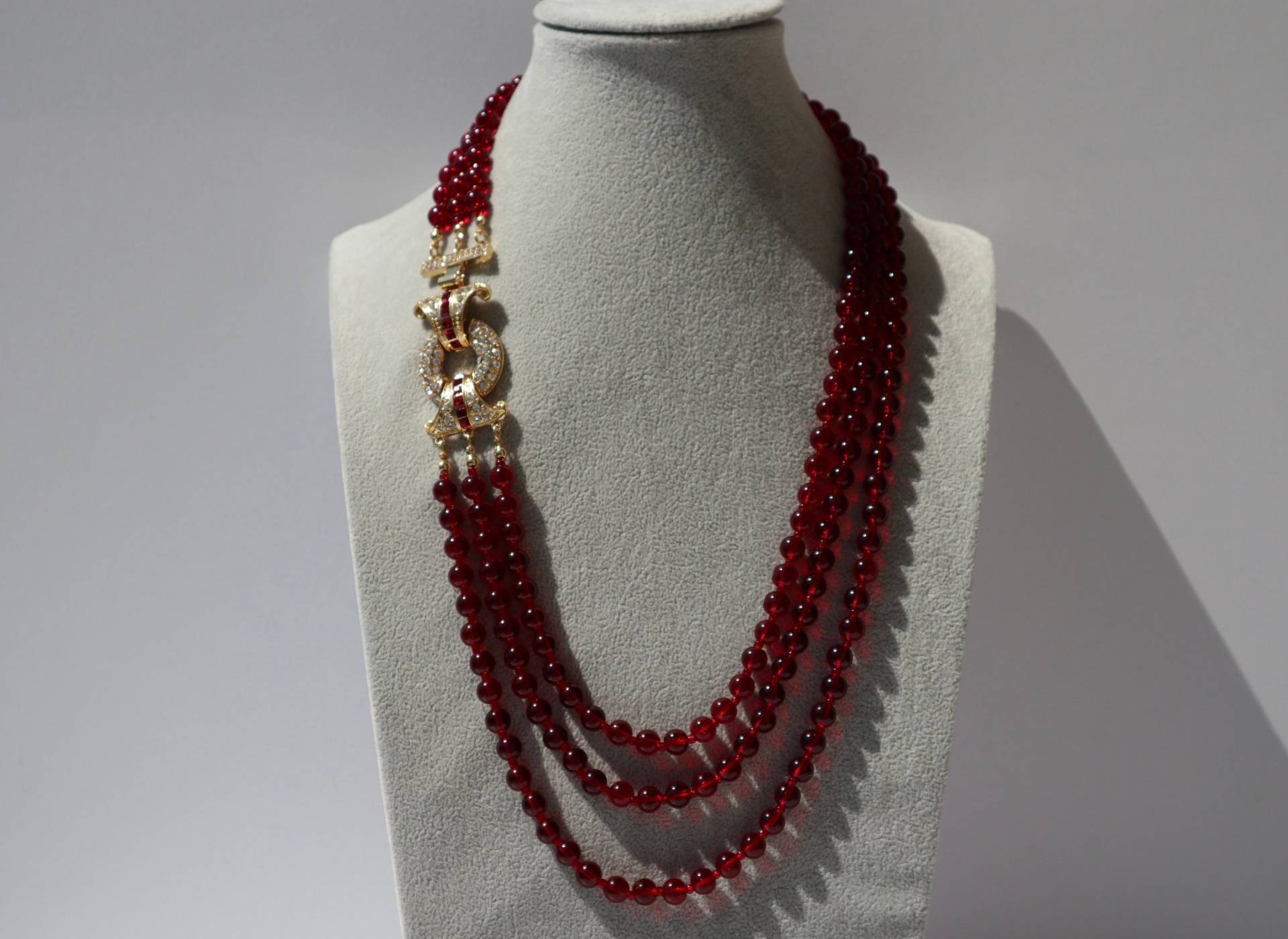 Vintage Style Multi-Layer Garnet Glaze Red Bead Sweater Bracelet Premium Necklace Bracelet Set Rare Find Wedding Party Office Christmas Gift von Mafukoo