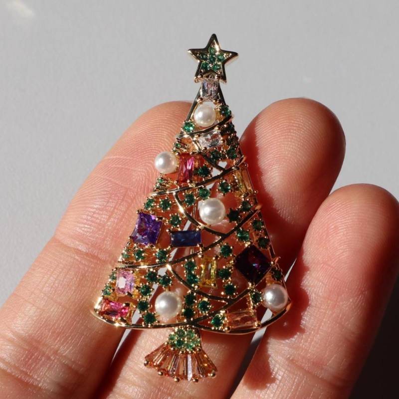 Elegante Weihnachtsbaum-Brosche Anstecknadel Aus Grün & Edelstein-Legierung von MafukooBrosche