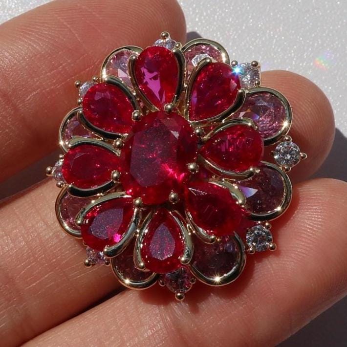 Rote Blumen Brosche, Legierung Schmuck Geschenk von MafukooBrosche