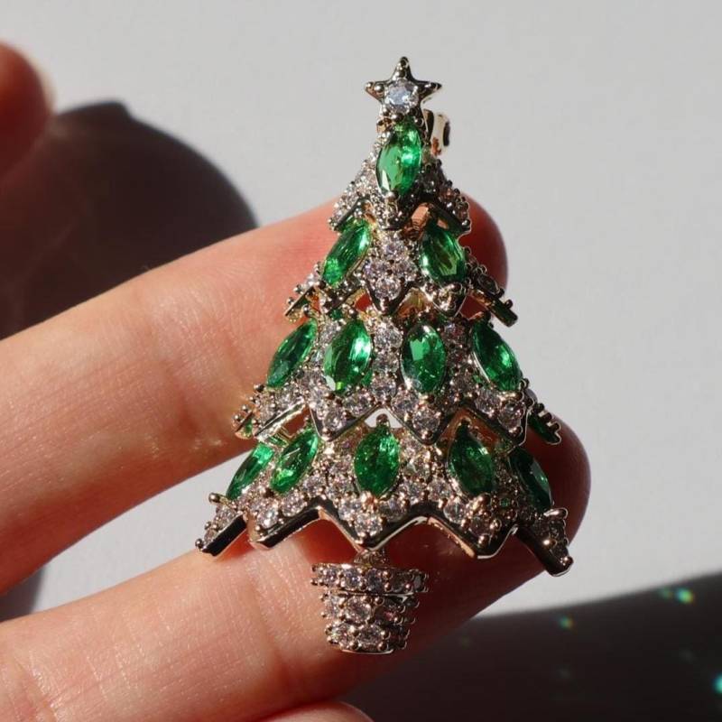 Tannenbaum Brosche Grün Gold Farbe Anstecknadel Weihnachtsgeschenk von MafukooBrosche