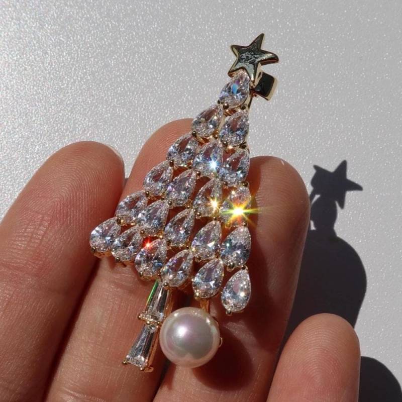 Weihnachtsbaum Brosche Gold Elegante Festliche Anstecknadel von MafukooBrosche