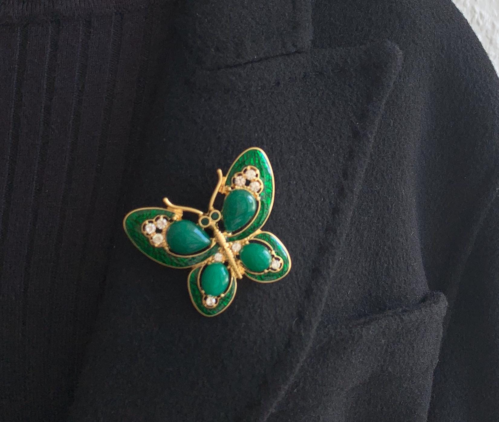 Weinlese-Grün-Schmetterlings-Brosche Kristall Rhinestone-Legierungs-Schmucksachen von MafukooBrosche