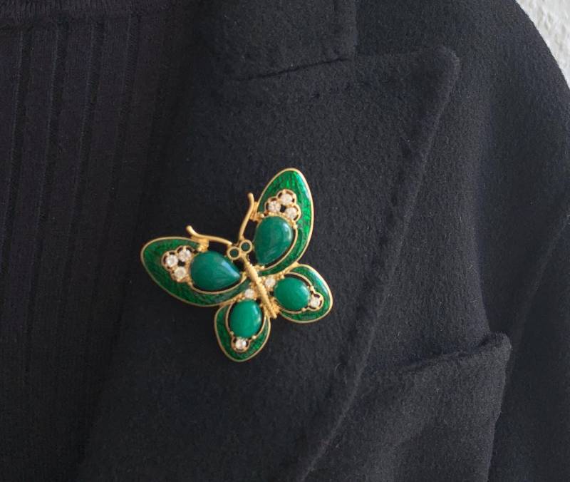 Weinlese-Grün-Schmetterlings-Brosche Kristall Rhinestone-Legierungs-Schmucksachen von MafukooBrosche