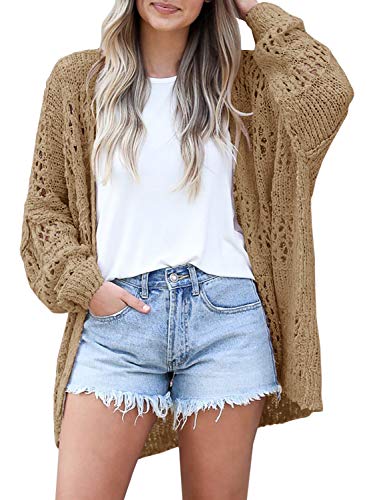 Mafulus Damen Häkeljacke Kimono Boho Langarm Leicht Weich Oversized Open Front Strickpullover, CAMEL, XX-Large von Mafulus