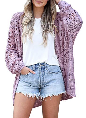 Mafulus Damen Häkelpullover Cardigan Kimono Boho Mantel Leicht Weich Lose Offene Vorderseite Gestrickt Outwear - Violett - XX-Large Mafulus Damen Häkelpullover Cardigan Kimono Boho Mantel Leicht Weich Lose Offene Vorderseite Gestrickt Outwear - Violett - XX-Large von Mafulus
