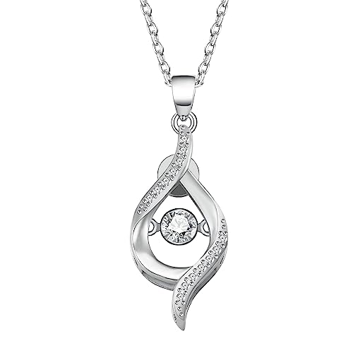 MagCopper Women Necklace S925 Sterling Silver Necklace Cubic Zirconia Pendant,Twist Heart Necklace 19.6" (Sliver) von MagCopper