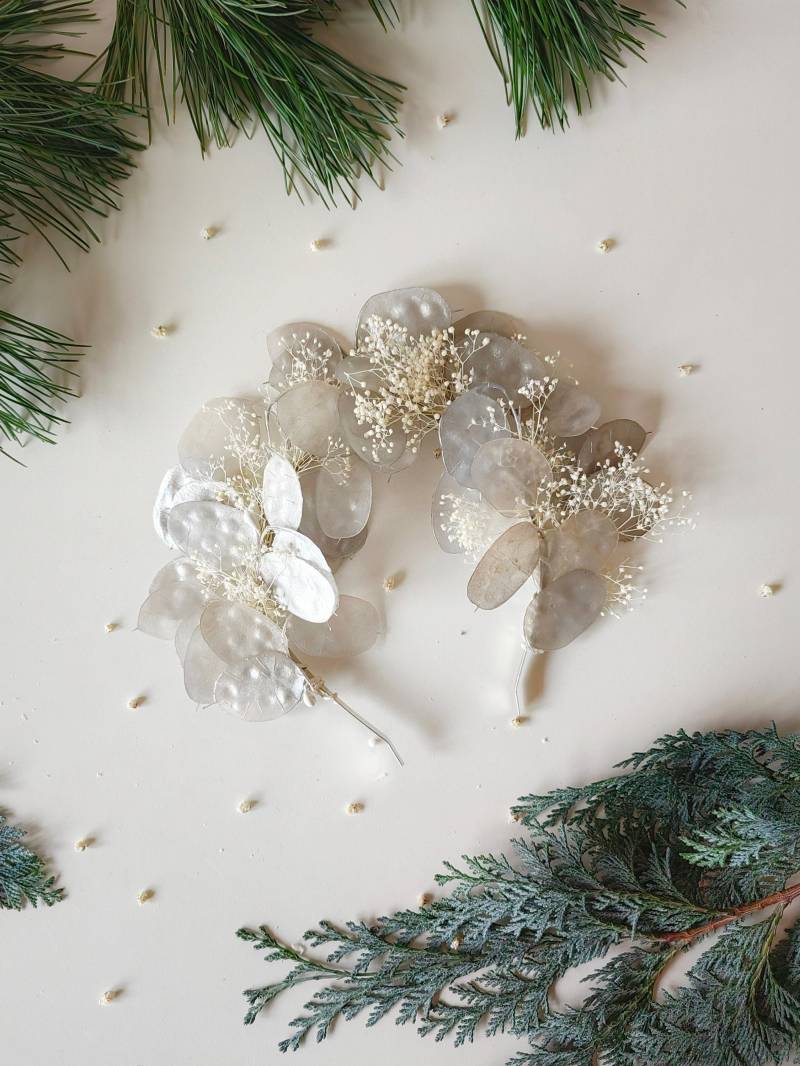 Vintage Brautkrone Blumenkrone Brautkopfschmuck Winterhochzeit Fairycore Märchenkrone Lunaria Krone Bridal von MagaelaAccessories