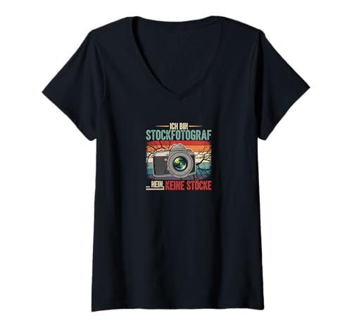 Damen Ich bin Stockfotograf... nein, keine Stöcke! Vintage Design T-Shirt mit V-Ausschnitt Damen Ich bin Stockfotograf... nein, keine Stöcke! Vintage Design T-Shirt mit V-Ausschnitt von Magann Funny Tees Design