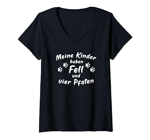 Damen Meine Kinder haben Fell und vier Pfoten T-Shirt mit V-Ausschnitt Damen Meine Kinder haben Fell und vier Pfoten T-Shirt mit V-Ausschnitt von Magann Funny Tees Design