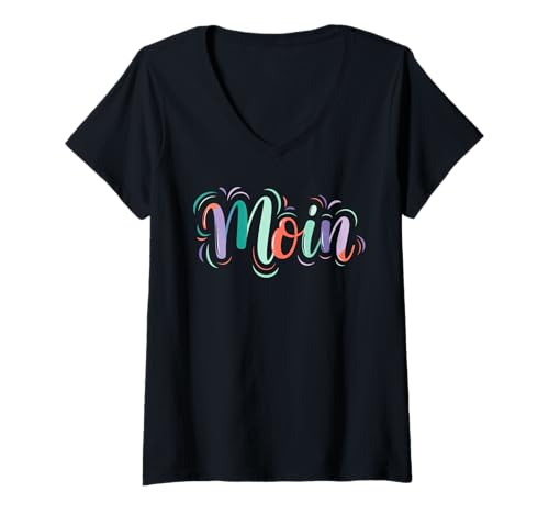 Damen Moin Schriftzug Design | Buntes Lettering Motiv T-Shirt mit V-Ausschnitt Damen Moin Schriftzug Design | Buntes Lettering Motiv T-Shirt mit V-Ausschnitt von Magann Funny Tees Design