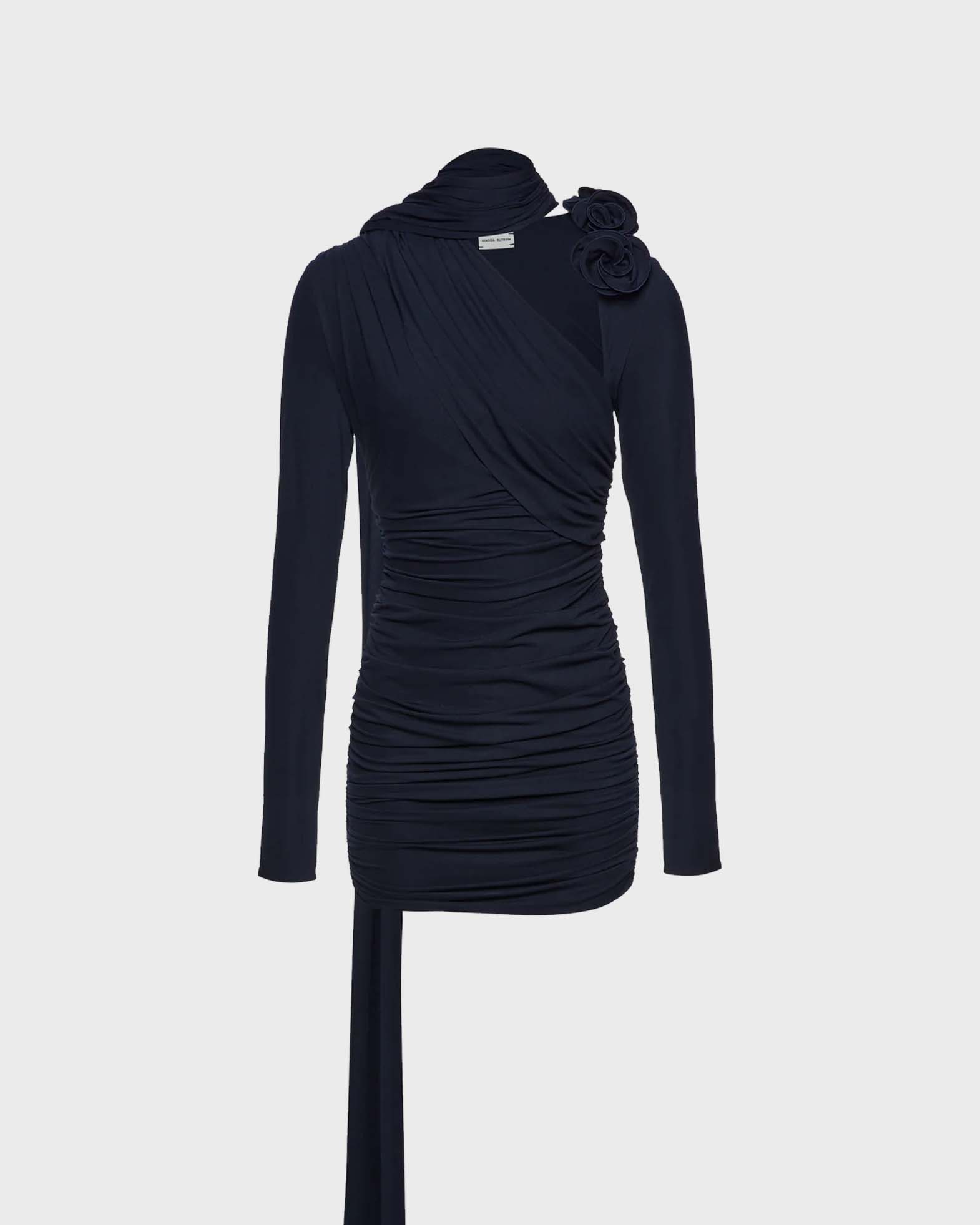 Magda Butrym Dress Long Sleeve Wrap Neck Mini Navy von Magda Butrym