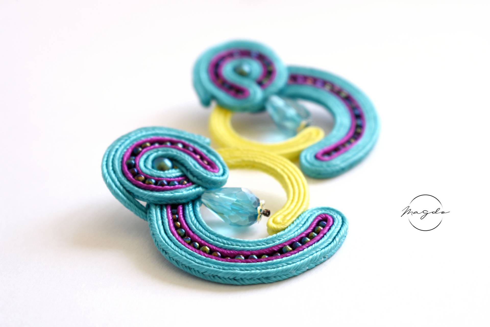 Türkis Soutache Ohrringe Gelber Akzent, Handschmuck Türkis Soutache Ohrringe Gelber Akzent, Handschmuck von MagdoTouch